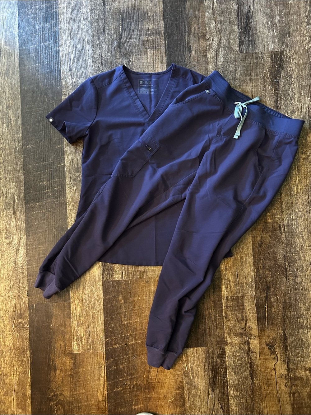 Figs Women's Purple Scrub Top and Jogger Pants with Grey Drawstring
